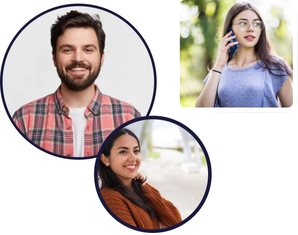 A smiling man and a woman on the phone, illustrating a conversation about UI/UX design services